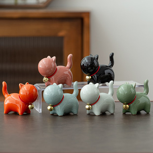 Geyao Cat Small Ornaments Ceramic Cute Tea Pet Can Raise Simple Tea Toys Home Desktop Crafts Jewelry Yuqin
