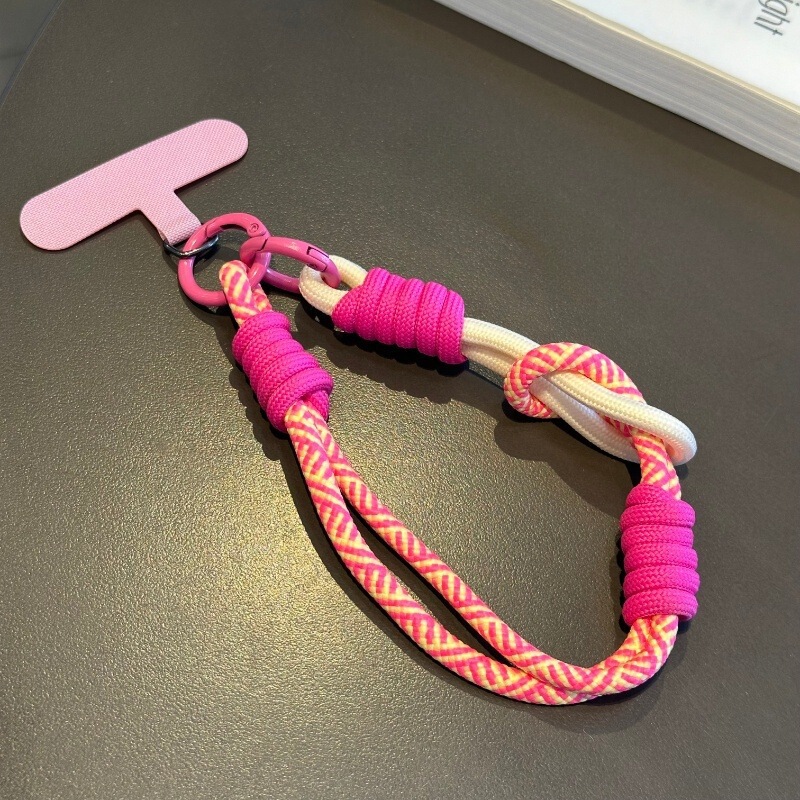 Cross-Border Hot-Selling Color-Blocking Woven Phone Lanyard Wrist Strap Keychain Anti-Loss Dopamine Woven Phone Chain New Model