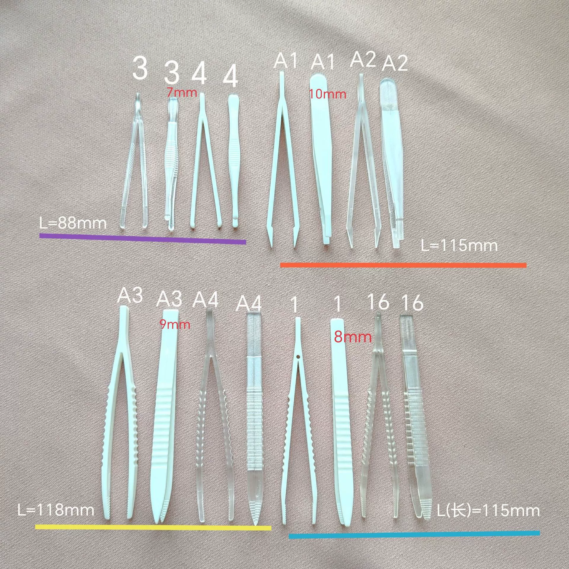 Plastic tweezers, toy, eyelash curler, face mask, (Physicals)