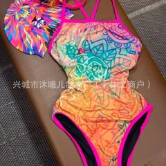 クロスボーダー新しい落書きワンピース水着女性のレーシングトレーニング痩身水着プロフェッショナルトレーニングワンピース三角水着