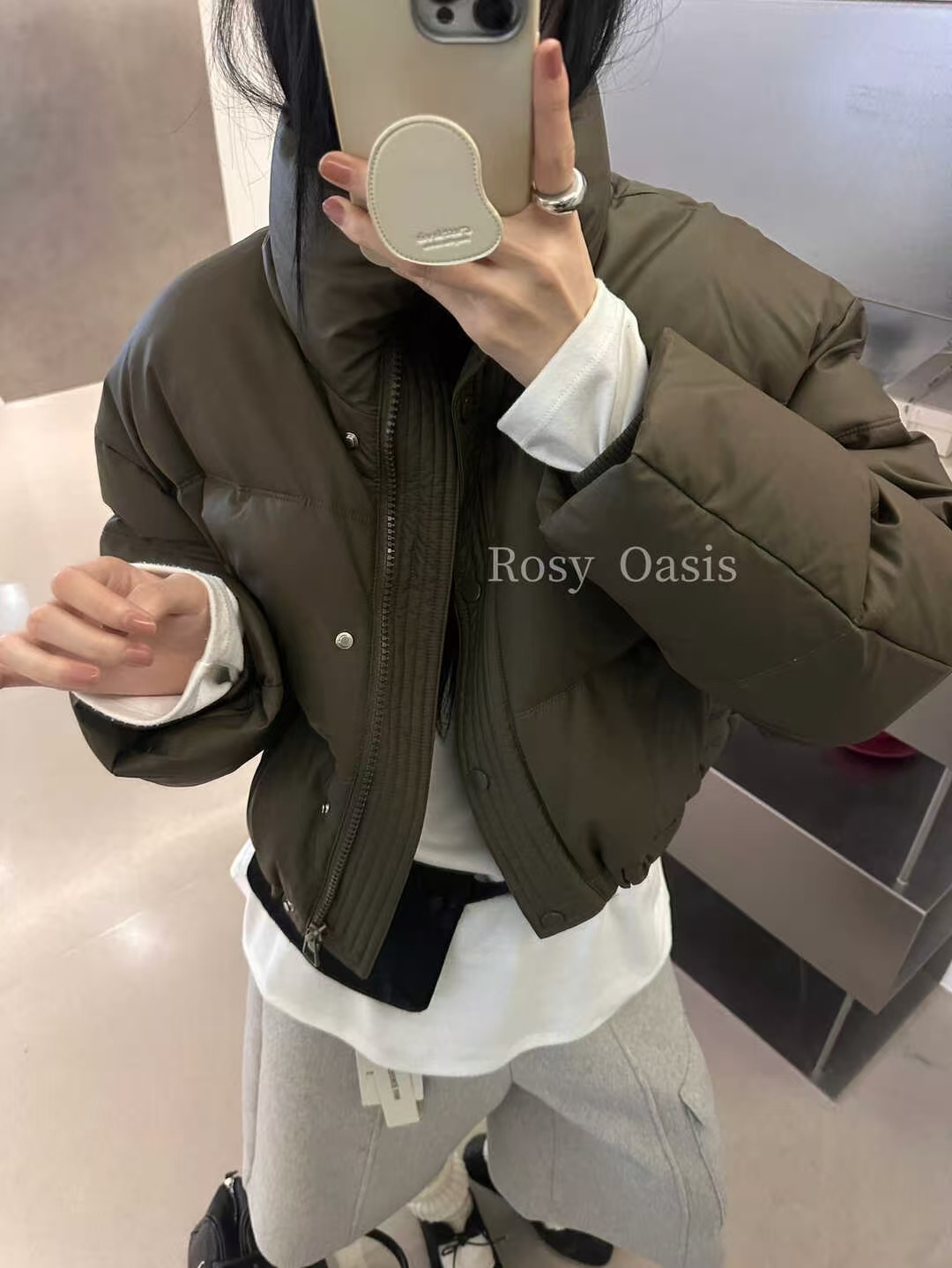 80898 소프트 PU 가죽 다운 재킷 원 커피 컬러