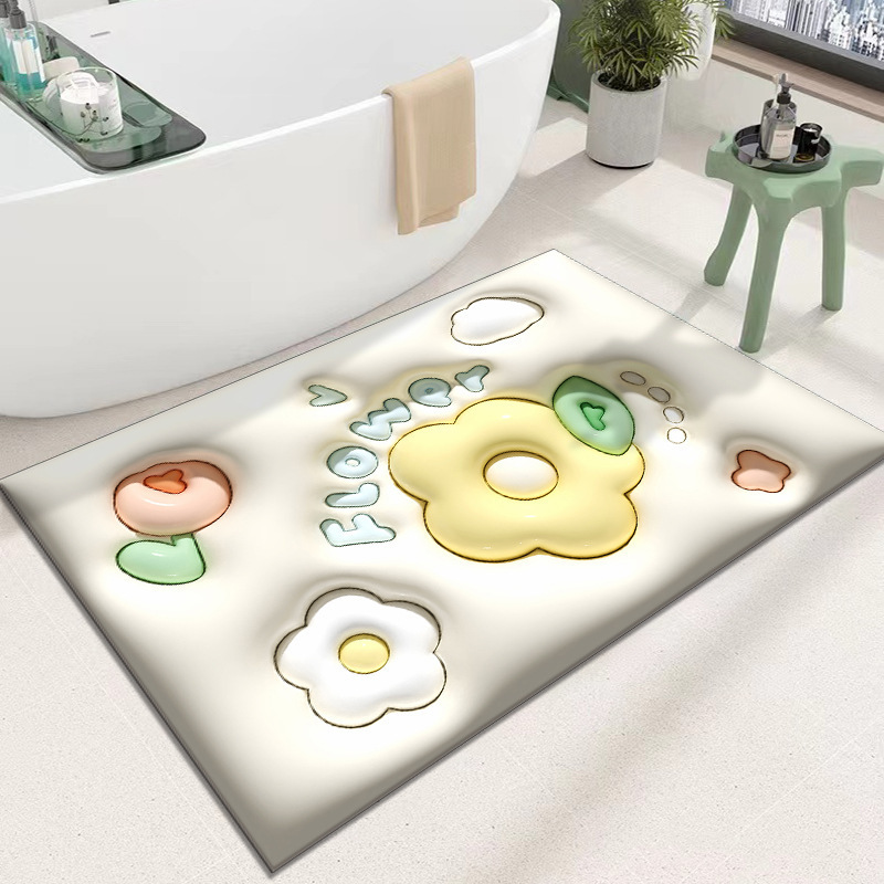 クリエイティブ3D膨張花卉珪藻泥浴室トイレ吸水速乾足マット家庭用汚れ防止玄関マット|undefined