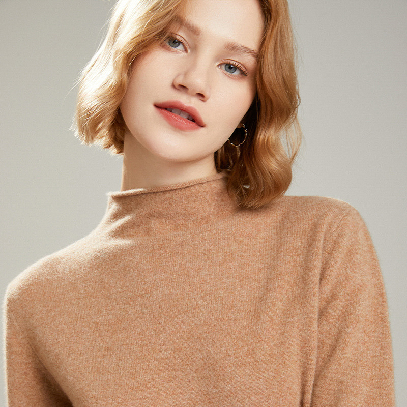 Autumn and winter New woolen sweater women's half turtleneck curling woolen sweater women's knitted sweater women's pullover solid color loose version base