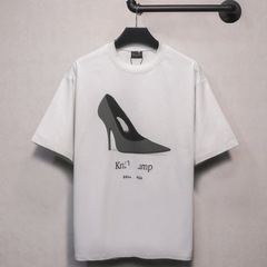 B's Paris High Version 25SS 新作シューズ柄プリントレターロゴ半袖Tシャツ 男女兼用 万能OS