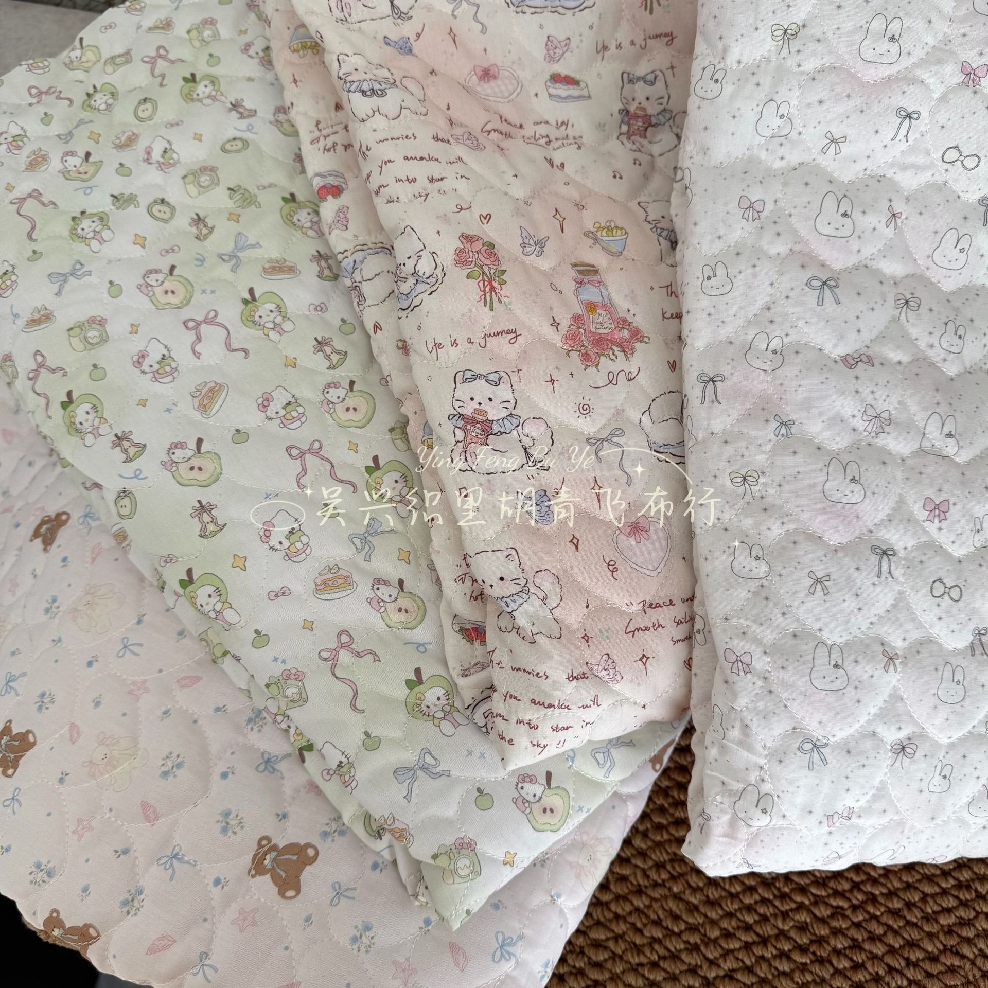 40支绗缝全棉数码印花 卡通猫咪小熊爱心绗缝棉袄棉裤箱包手工diy