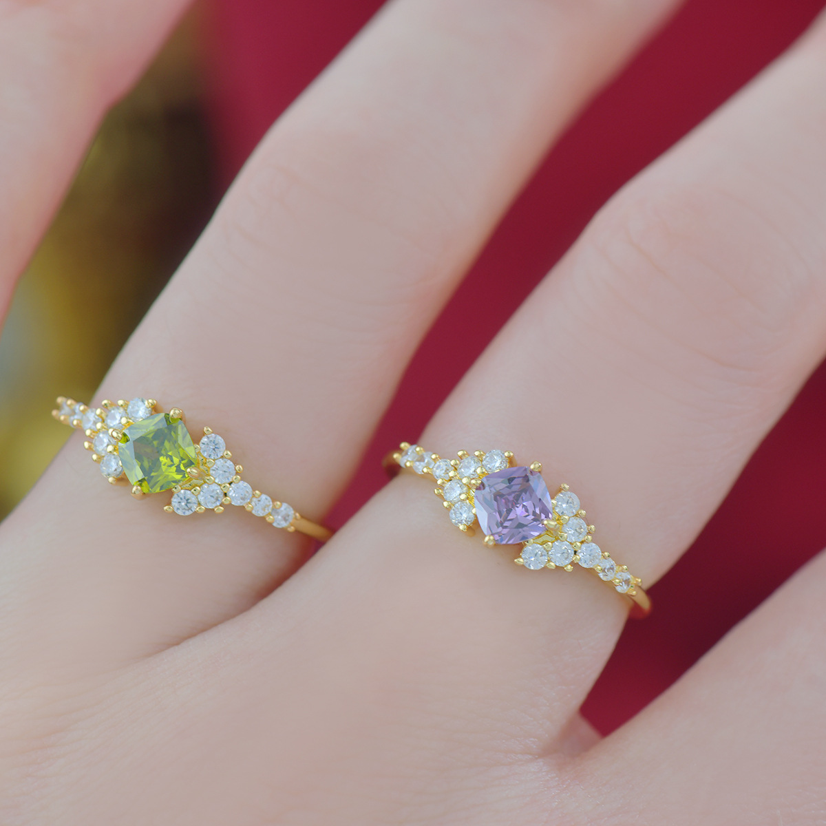 Stackable Band And Cubic Zirconia Ring Set For Women Minimalist_voghion.com