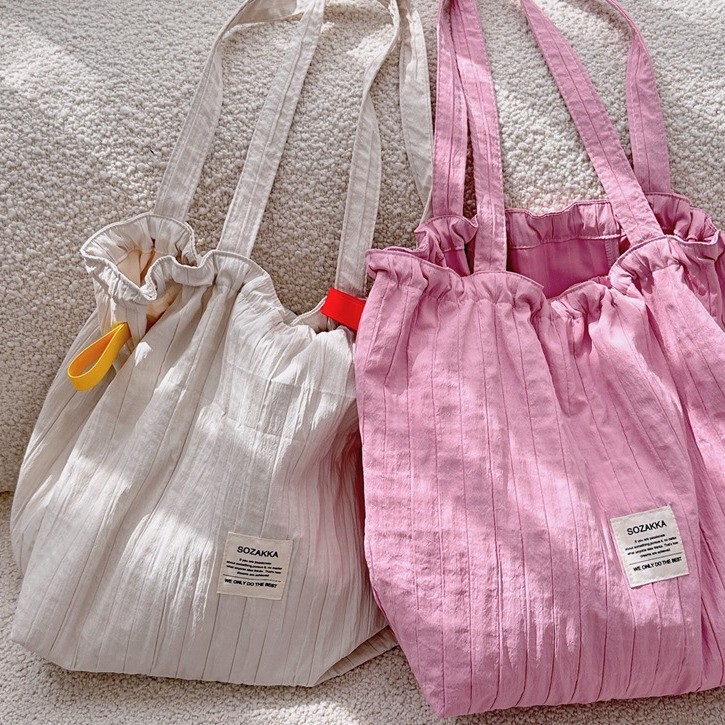 4941 New Striped Drawstring Shoulder Bag, Lazy Style Tote Bag, Large Capacity Commuter Bag, Student Class Bag