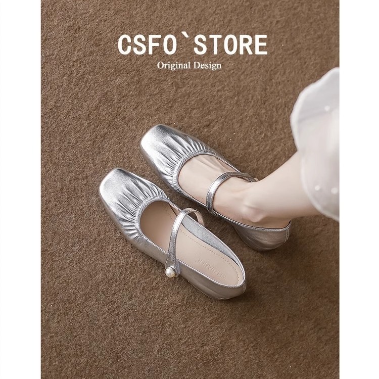 Piel de oveja suave perla francés Mary Jane zapatos de mujer 2025 nuevos zapatos de boca baja zapatos suaves de cuero de tacón medio de otoño y verano