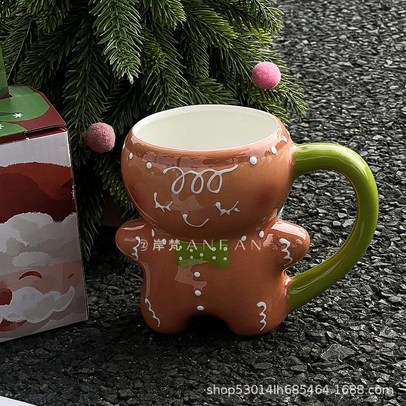 跨境卡通可爱圣诞姜饼人马克杯情侣陶瓷水杯茶杯果汁杯咖啡杯礼物|undefined