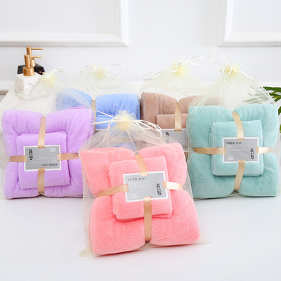 廠家批發 珊瑚絨毛巾浴巾 子母套巾沙灘巾柔軟吸水不掉毛禮品定制