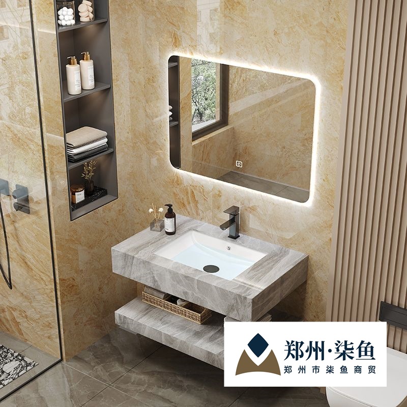Double-Layer Slate Seamless Ceramic Basin Bathroom Cabinet Combination Hotel Style B&B Bathroom Sink Basin Integrated