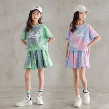 女童套装夏季网红2022夏装新款韩版中大童小女孩短袖短裙两件套潮