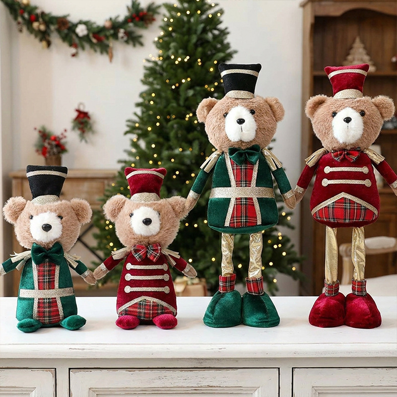 Christmas Bear Plush Ornaments DIY Creative Holiday Atmosphere Retractable Doll Decorations Window Props in Stock Christmas Bear Plush Ornaments DIY Creative Holiday Atmosphere Retractable Doll Decorations Window Props in Stock