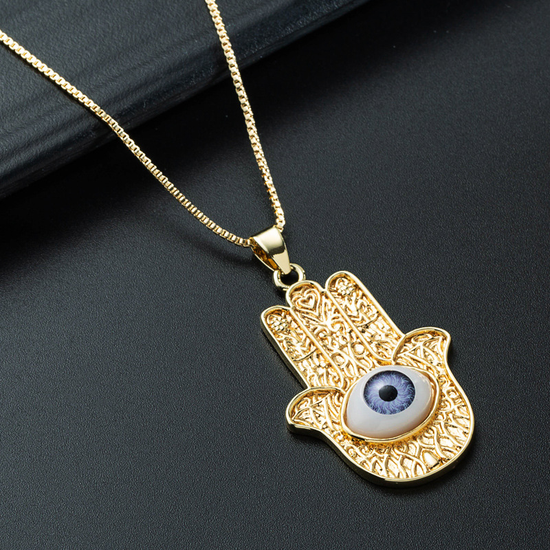 Nihaojewelry Wholesale Jewelry Hip Hop Devils Eye Palm Pendant Copper Goldplated Oil Dropping Necklacepicture7