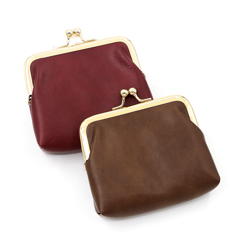 Clip de cuero retrógrado exquisito bolso de cambio de gran capacidad bolso de lápiz labial color caramelo mini bolso de monedas de mano bolso de auriculares