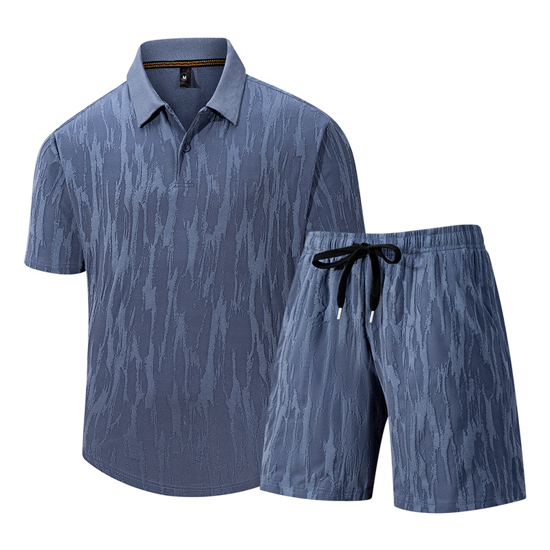 Factory direct sales 2026 cross-border suit, light luxury three-dimensional textured polo suit, summer loose breathable turn-down collar short