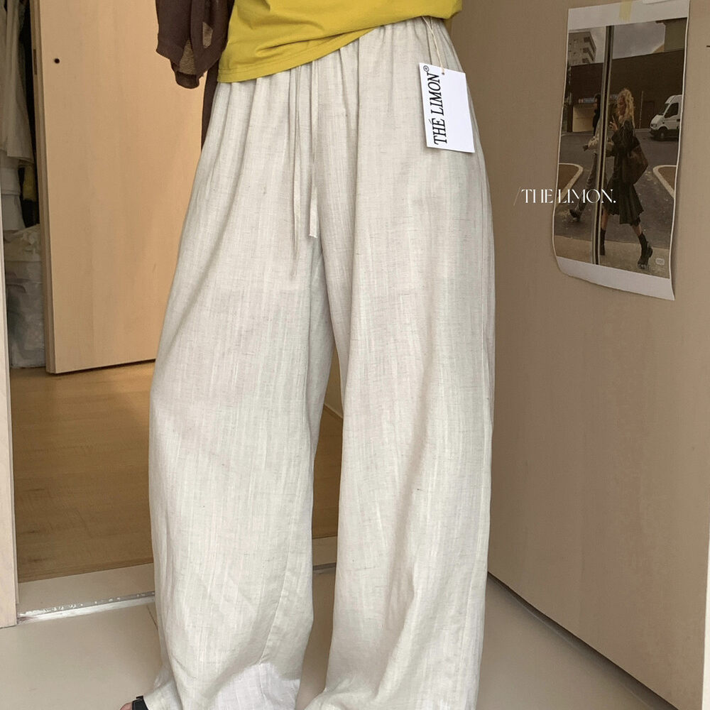 Quần culottes nữ ống rộng cạp cao vải linen phối lyocell mỏng nhẹ mùa hè — màu sắc, màu hồng, màu trắng, màu xám