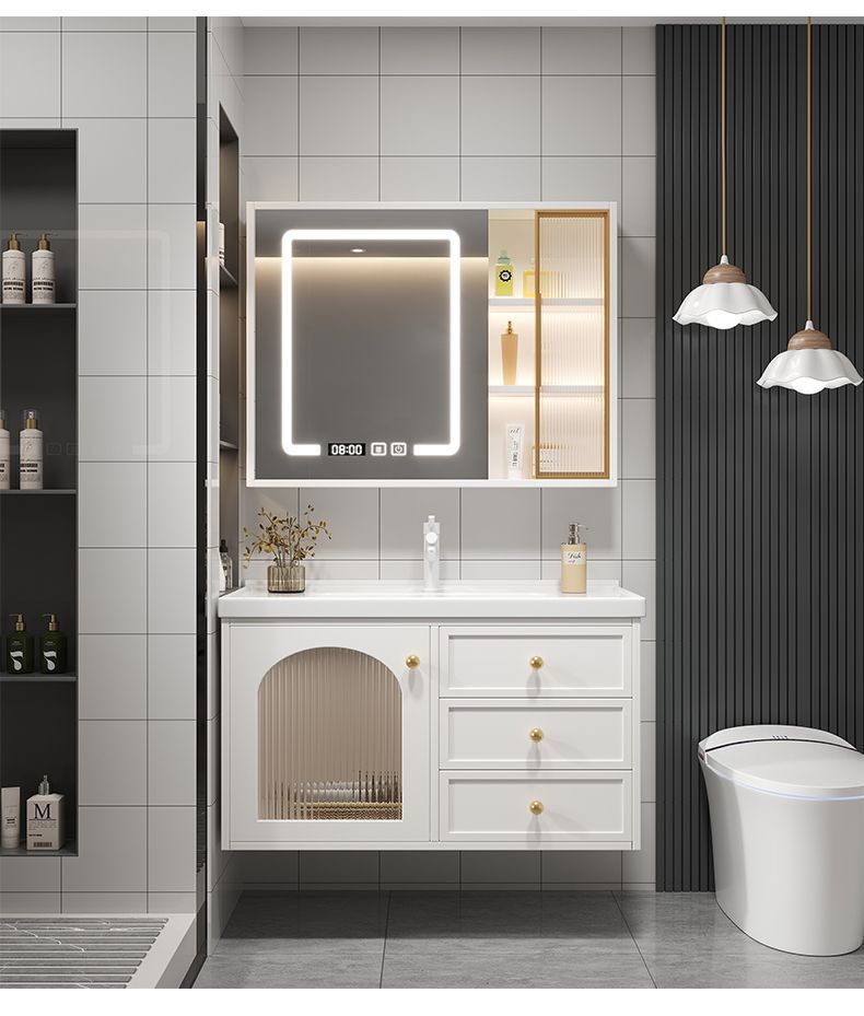 Pastoral simple solid wood washbasin, bathroom cabinet combination, ceramic bathroom integrated, intelligent washbasin and washbasin, oak undefined