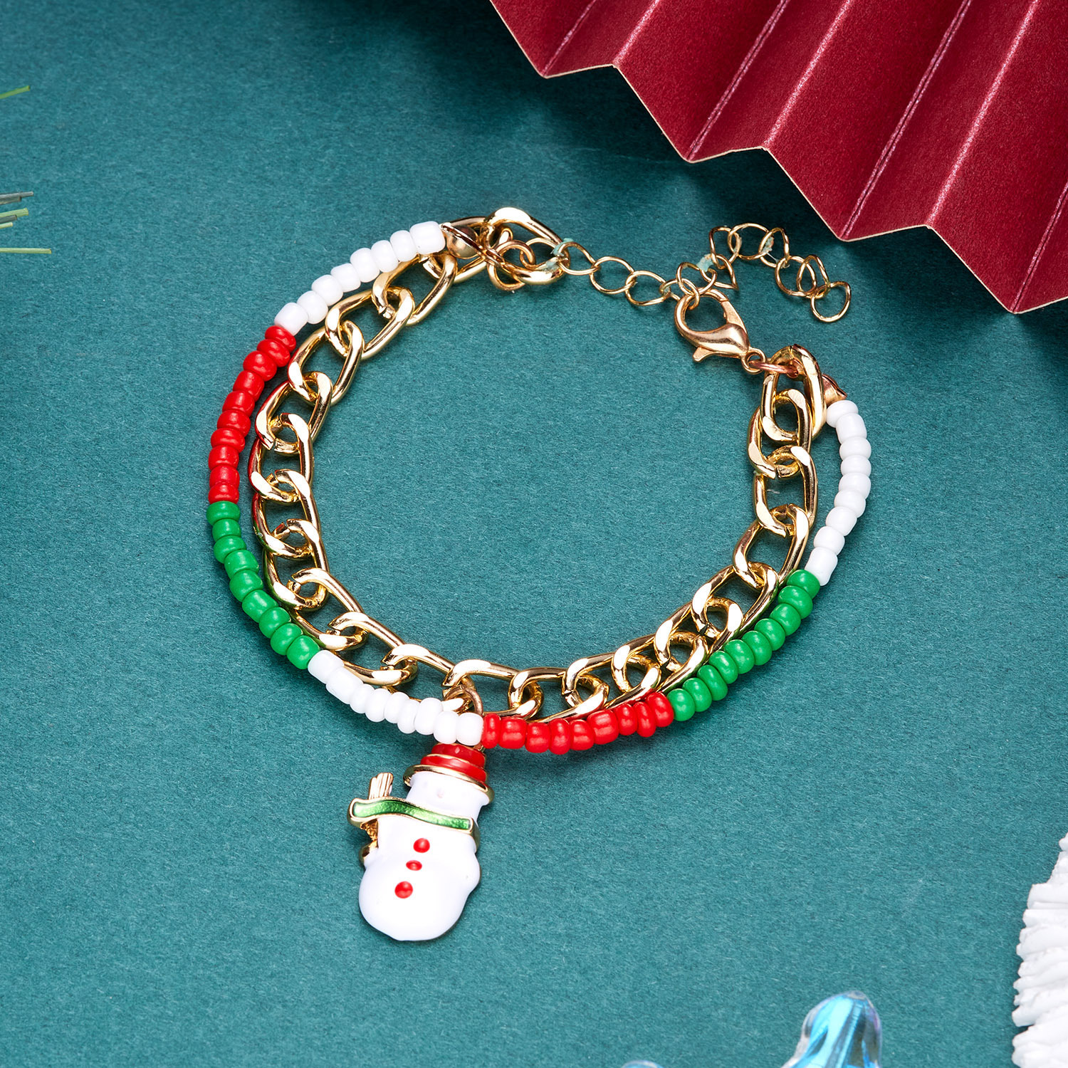 Heerlijk Bell Sneeuwvlok Patroon Rijstkralen Armbanden Met Kralen Kerst Groothandel display picture 4