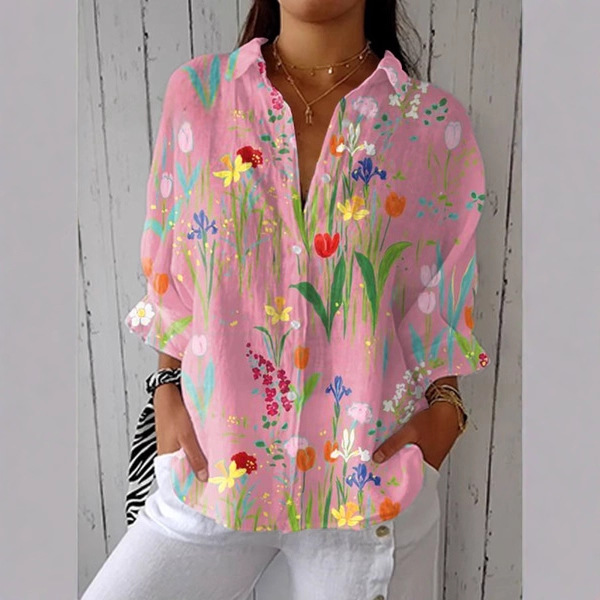's New Spring-summer 3D Printed Collared Casual Shirt, Women's Creative Fashion Floral Shirt_ecoleips.com