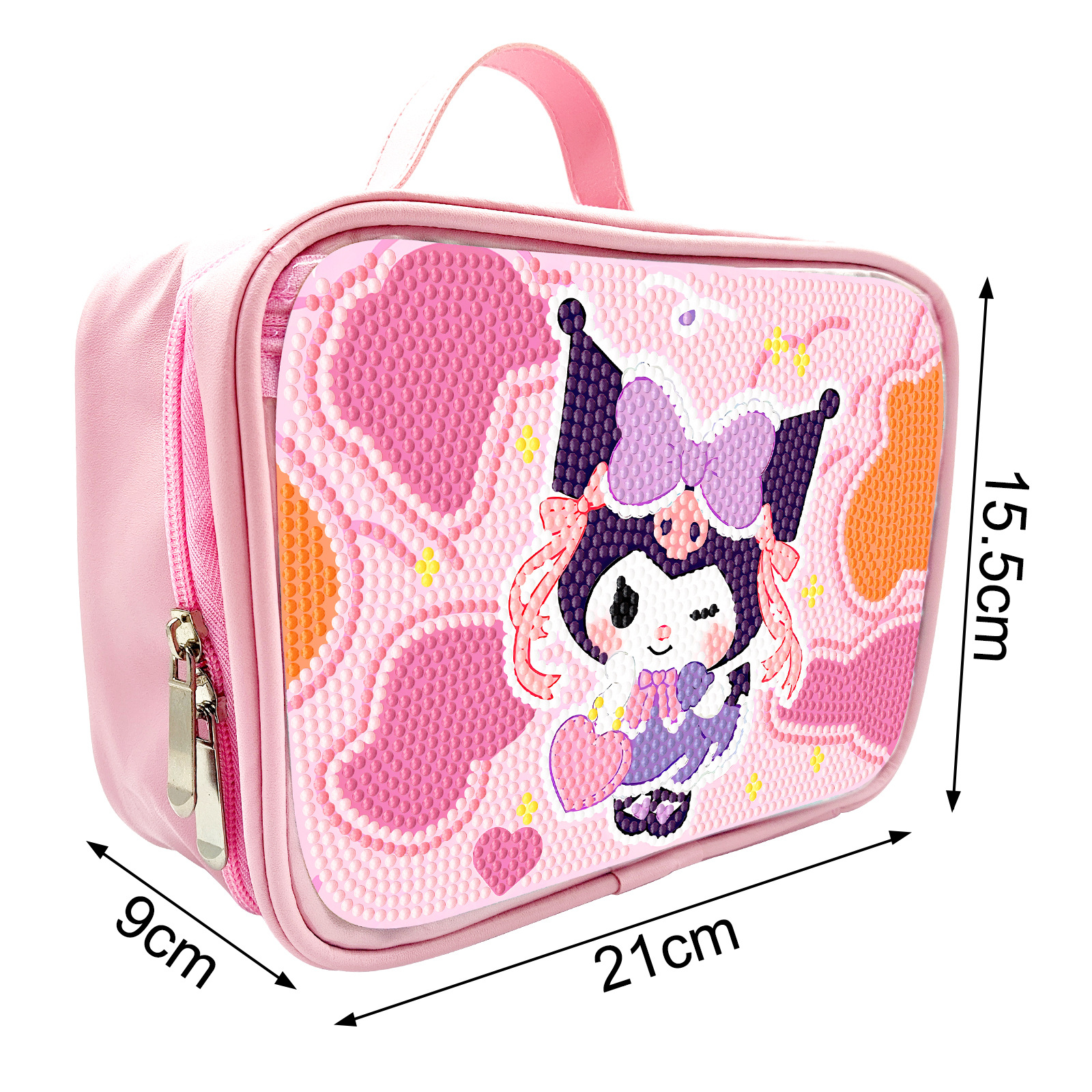 Diamante pintura alrededor de la bolsa de maquillaje hecha a mano bolsas de maquillaje DIY dibujos animados rosa comercio exterior venta al por mayor