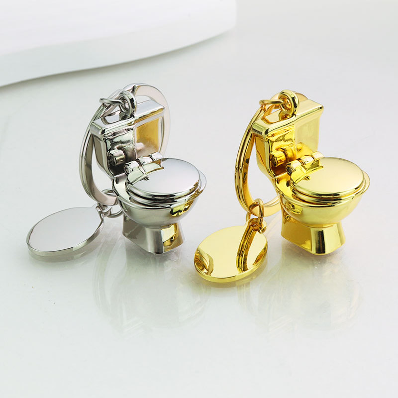 Simulación creativa inodoro llavero de metal mini coche baño llavero colgante pequeño regalo personalización