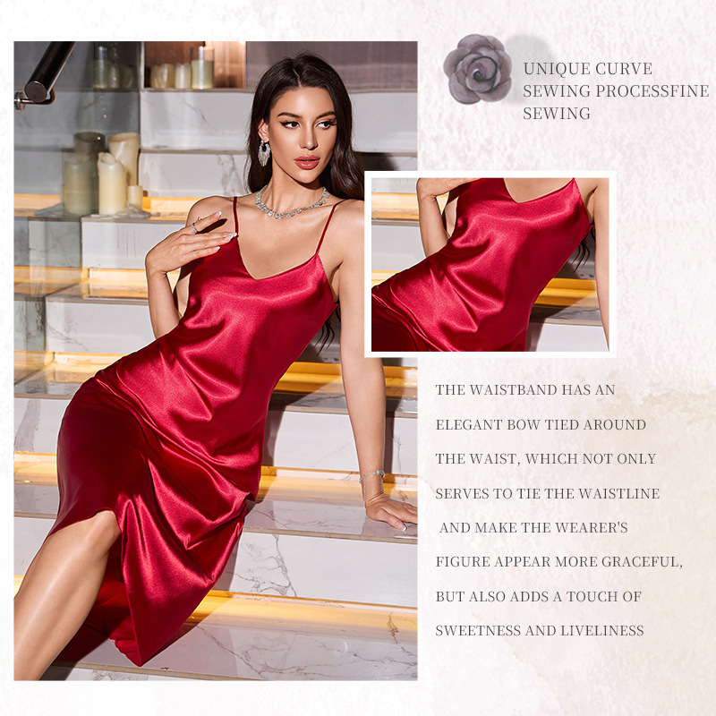 Wow Customized Export Fashion Pajamas Imitation Silk Long Accessible Luxury Home Clothes Elegant V-Neck Comfortable Pure Lust Style Nightgown