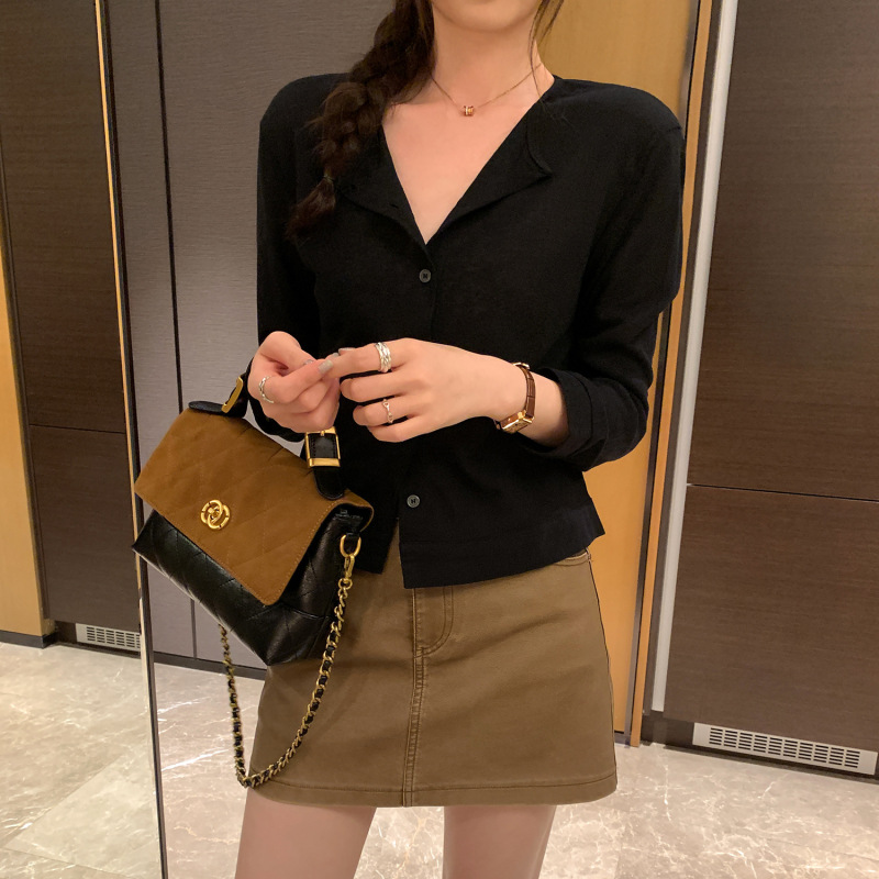 小香风圆领长袖开衫外套T恤女春秋季新款短款设计感外搭气质上衣|undefined