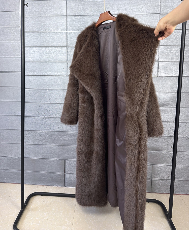 Women's Long Faux Fur Coat Solid Colour Korean Style Winter_voghion.com
