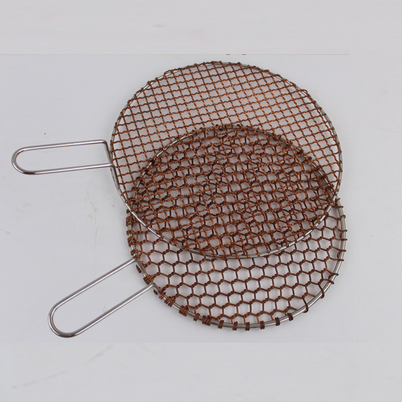 Parrilla de barbacoa redonda y gruesa con rejilla cuadrada, parrilla comercial de estilo coreano para brochetas, rejilla de cobre puro, herramienta para asar