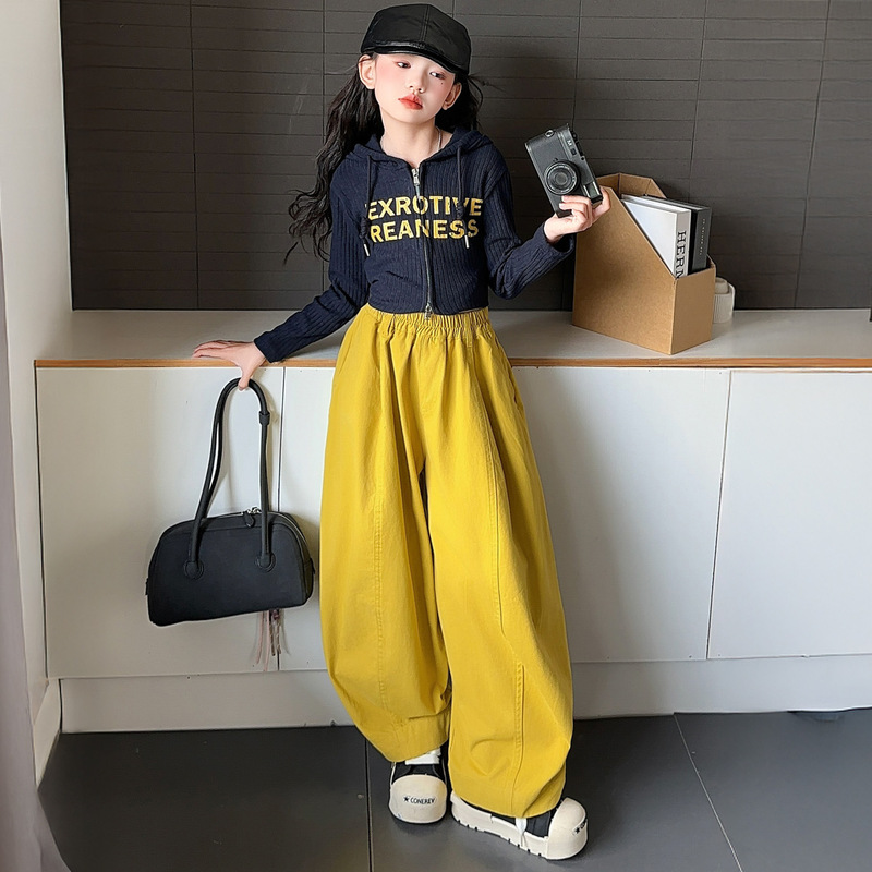 女童2025秋季新款印花卫衣套装中大童春秋针织连帽开衫糖果阔腿裤|undefined