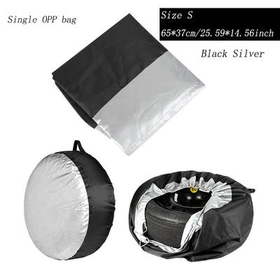 Cross-border automobile tire protection cover 210D Oxford cloth dustproof and waterproof spare tire cover snow tire protection storage cover (Spare wheel cover) - black-silver-s-code-6537cm-single-pack