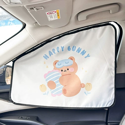 Cute sun protection and heat Car curtains - track-curtain-passenger-happy-bear