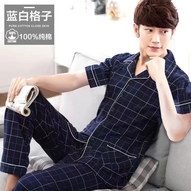 Pijamas para hombres de verano delgados algodón pantalones de mangas cortas para hombres ropa de hogar de verano más grande conjunto