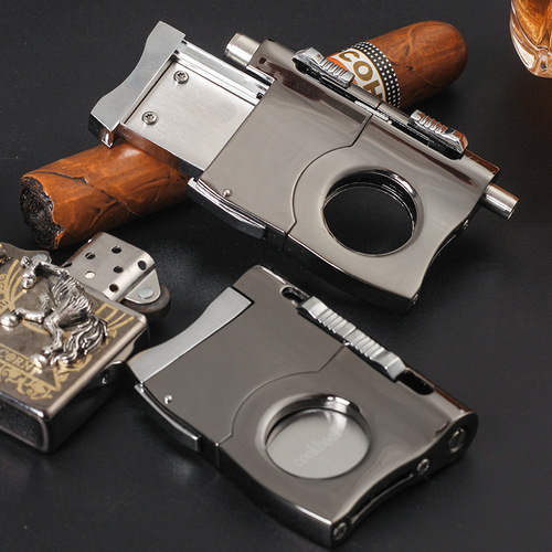Stainless steel cigar cutter multifunctional portable cigar accessories cigar cutter with double cigar drill hole opener