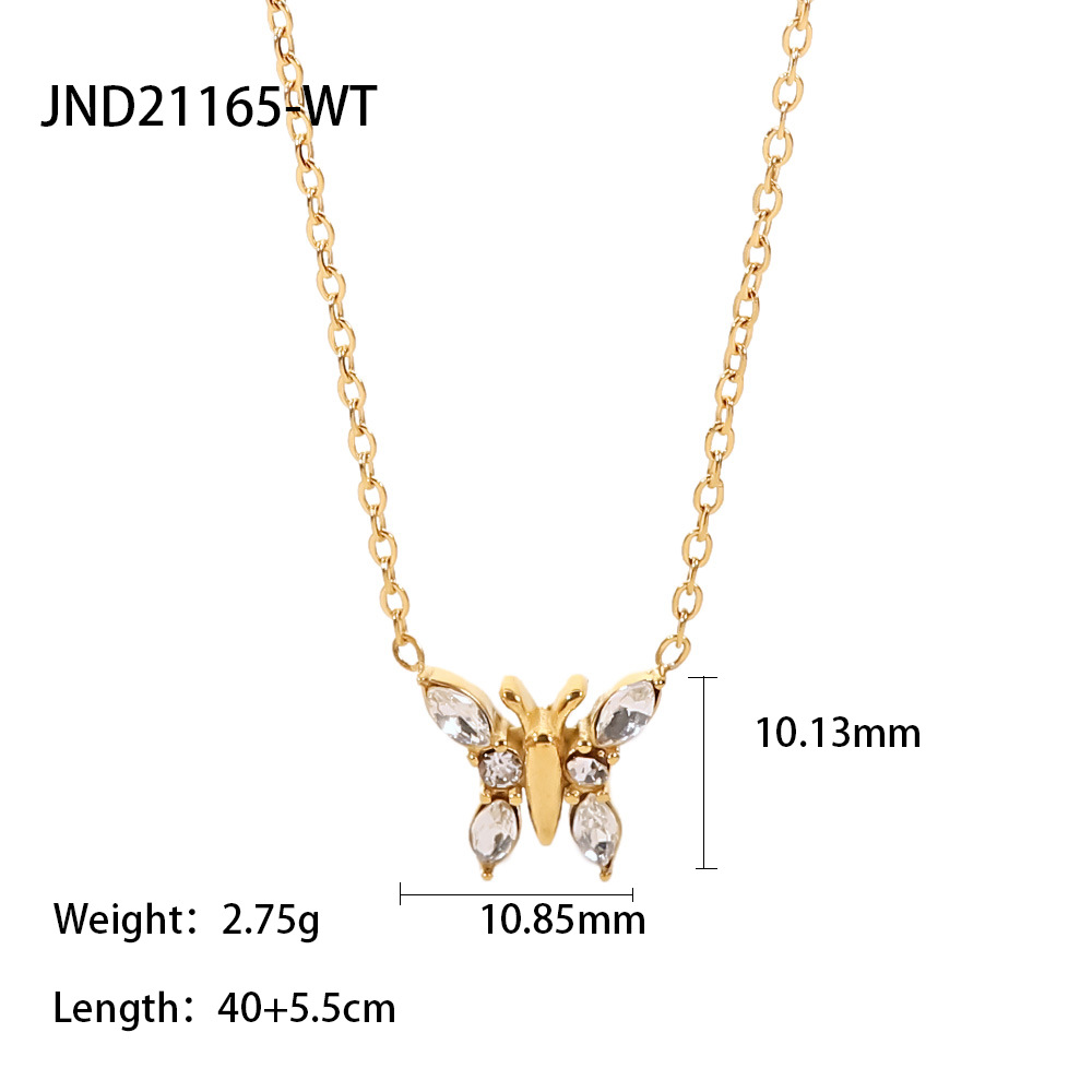 Fashion Butterfly Stainless Steel Inlay Zircon Pendant Necklace Colorza_colorza_5