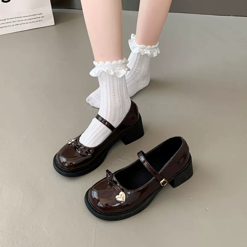 Французский ретро туфли на высоком каблуке женский 2024 осень новый стиль колледжа jk увеличить черный британский стиль Мэри Джейн обувь