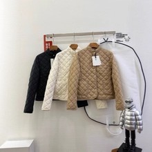 深圳南油高端新款女士菱形格立领羽绒服外套时尚百搭款棉服韩版