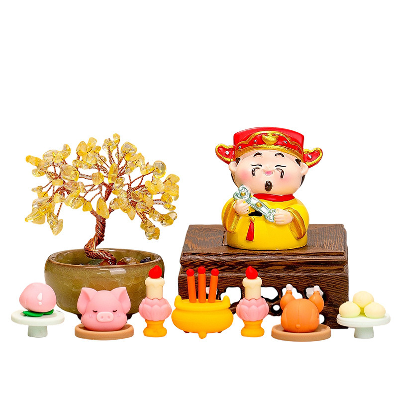 菩薩が五方の富の神を祝福します、ホームオフィスワークステーションのデスクトップ装飾品、シトリンツリー、小さな妖精が供物を捧げます|undefined