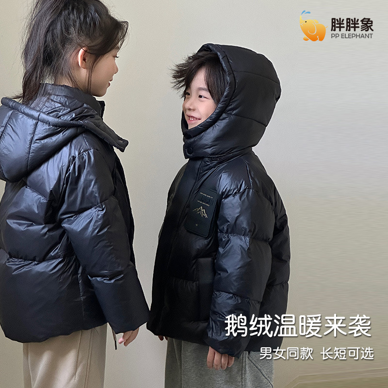 Chaquetas de plumón para niños hombres y mujeres gruesas medias y largas calientes invierno oro negro diamante negro ropa de niños mediana y grande chaqueta corta