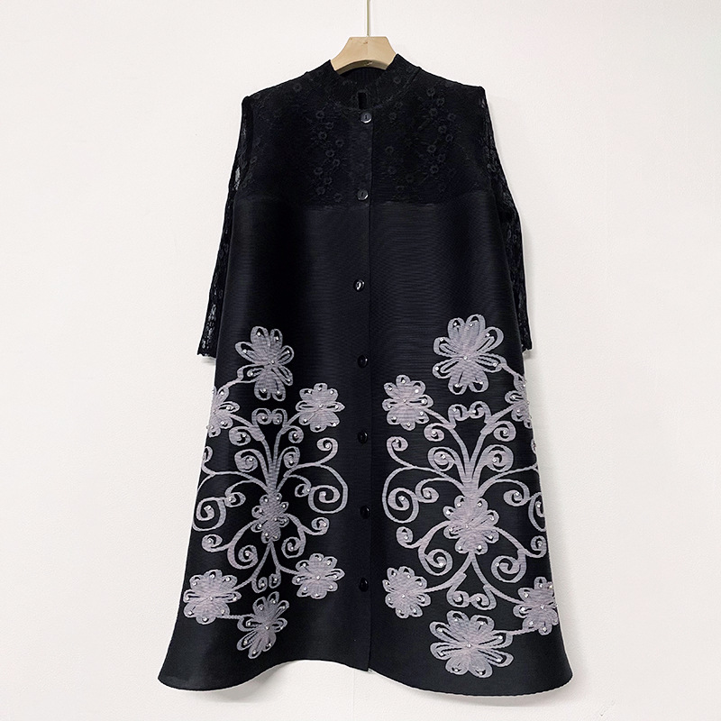 Abito donna midi in mesh plissettato e pizzo per taglie comode_voghion.com