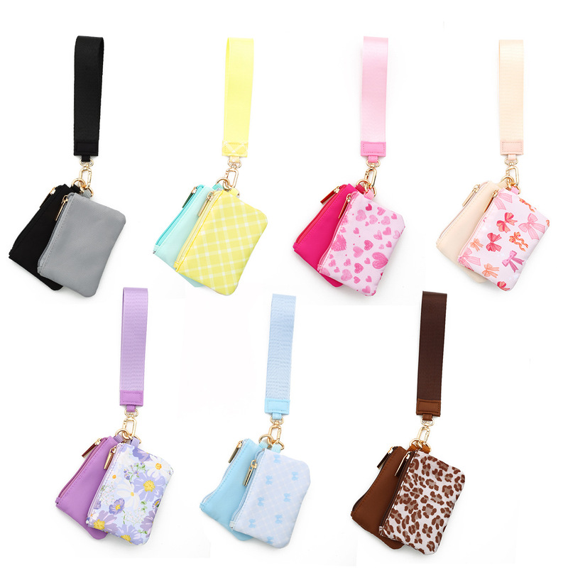 2026 New Model Lulu-Style Multifunctional Waterproof Nylon Wrist Bag Double Pocket Card Holder Keychain Printed Coin Purse 2026 New Model Lulu-Style Multifunctional Waterproof Nylon Wrist Bag Double Pocket Card Holder Keychain Printed Coin Purse
