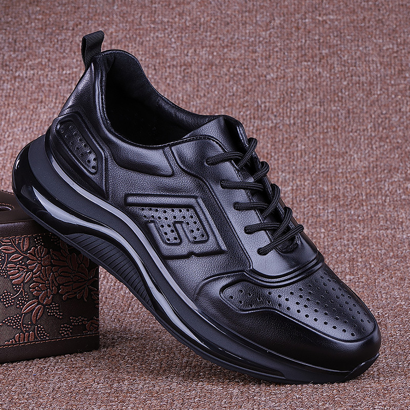 Nokang Spring Men's Sports Leather Shoes Genuine Leather Breathable Hollow Hole Shoes First Layer Cowhide Casual Shoes Running Shoes