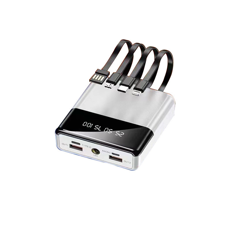 Fuente de alimentación USB de cuatro cables, fuente de alimentación portátil de 20000 mAh, mini fuente de alimentación portátil ligera al aire libre