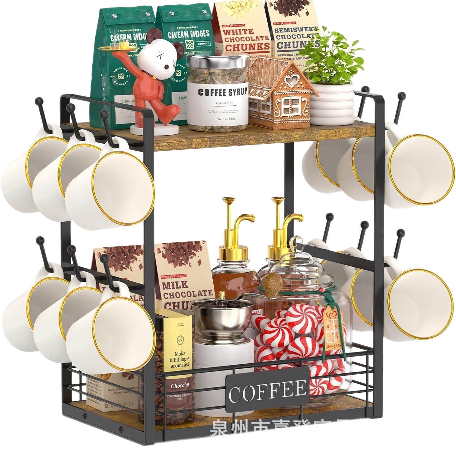 Kitchen storage placement coffee bar station organizer mug rack…