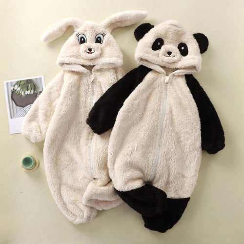 Baby Cartoon Rabbit Panda Plush Onesie for Infants and Toddlers, Cute and Warm Clothing for Young Children, Onesie Homecoming Dress