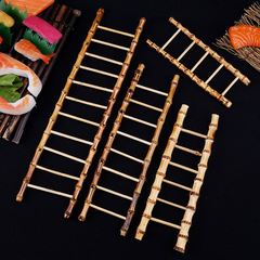 Sashimi Bamboo Ladder Sushi Seafood Artistry Arrangement, Salmon Sashimi Decorated with Small Bamboo Ladder, Cold Dishes Garnished with Bamboo Ladder