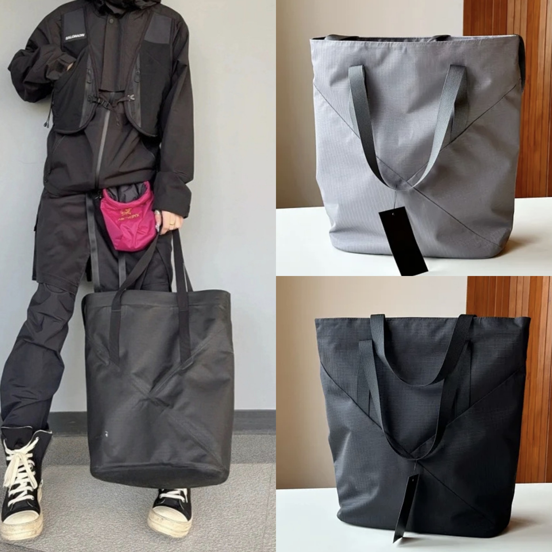 18l大鸟男女同款户外单肩包涤纶格仔布轻量手提包手提购物袋包包