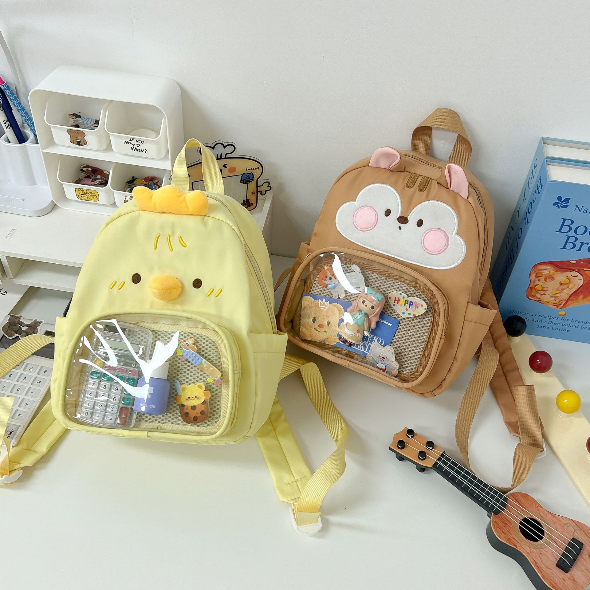 黄色小鸡迷你女士书包二次元休闲大容量背包高颜值帆布松鼠双肩包