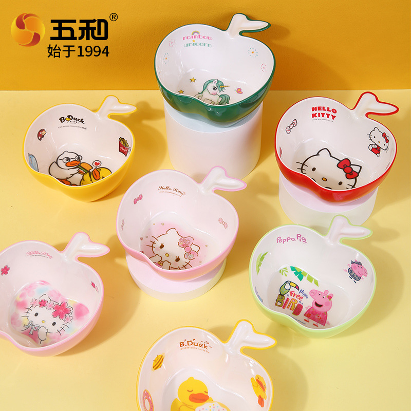 Wholesale Children's Apple Bowl, Food-Grade Melamine Tableware, Anti-Fall, Anti-Scald, Cartoon Creative Bowl, Baby Food Bowl